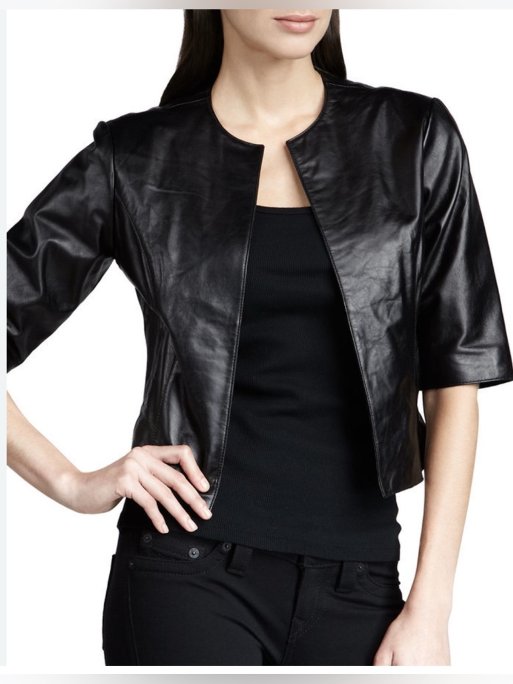 Neiman Marcus Black 100% Leather‎ Bolero Jacket